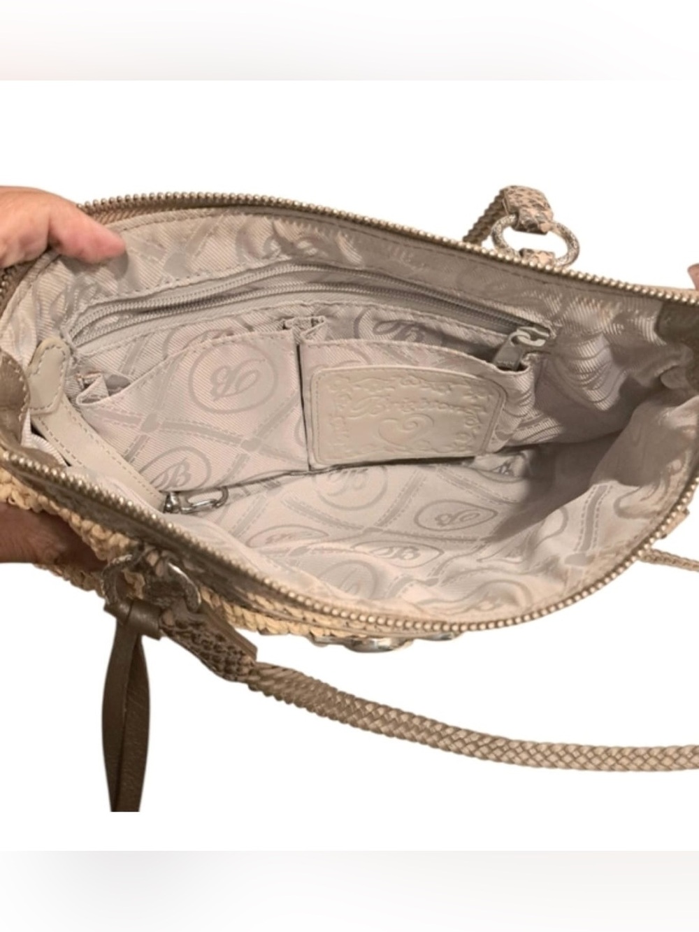 Brighton Beige Woven Crossbody with Snake-Print Trim - Picture 5 of 8